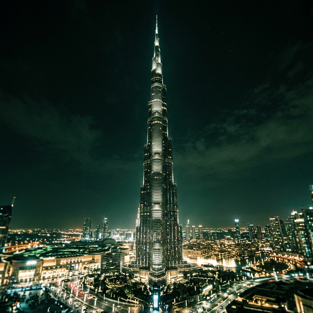 Burj Khalifa tower in Dubai at night