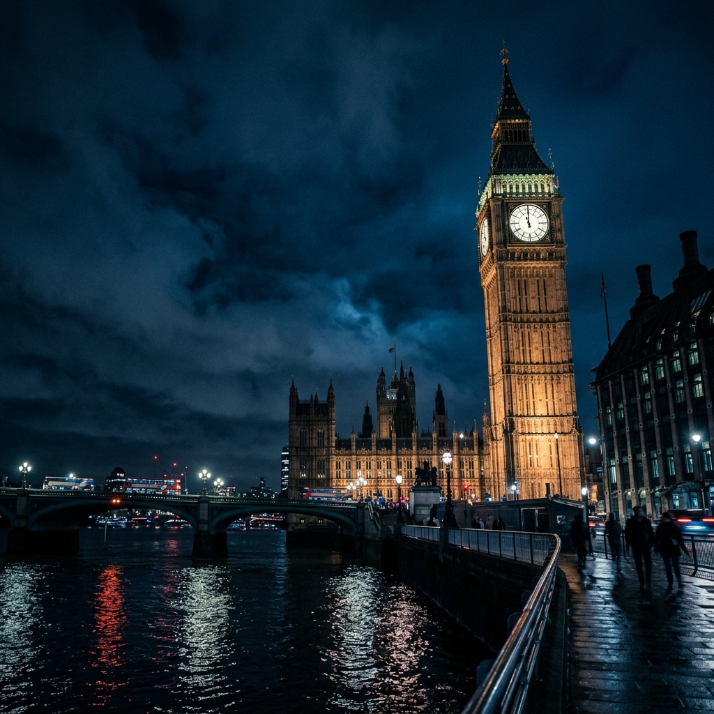 Big Ben clock tower in London at night