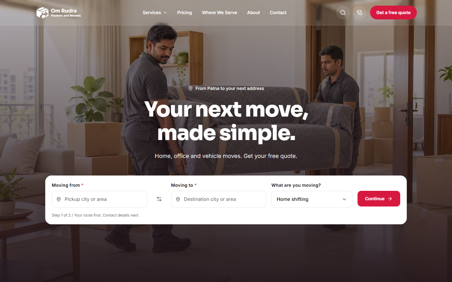 Om Rudra Packers and Movers website screenshot